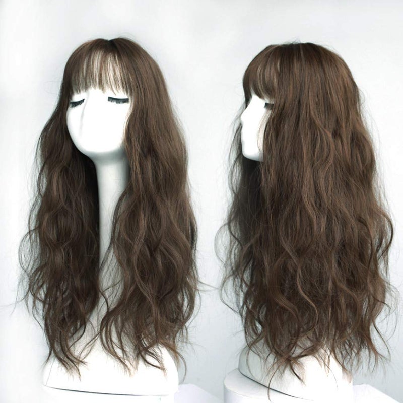 LesafeV 6"x6" Hair Forehead Replacement Piece Clip in Loose Wavy Supplement Topper With Wispy Fringe for Thinning Hair Dark Brown - Image 2